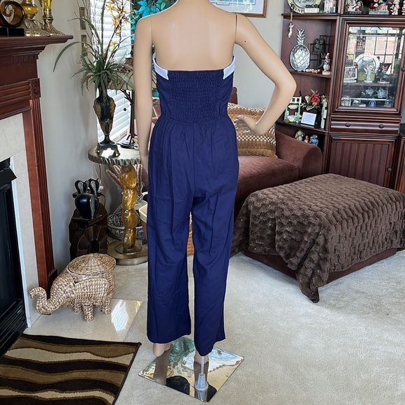 Brand New Monteau Strapless Romper Navy Blue White Nautical Linen Jumpsuit - Picture 7 of 16
